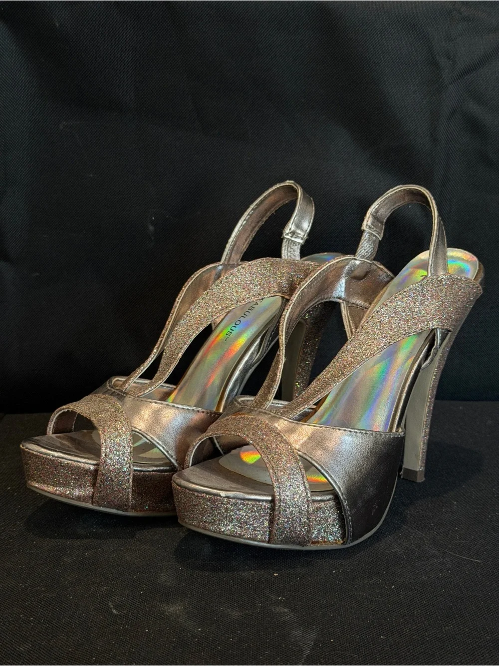 Glitter Bronze Slingback Platform Heels
